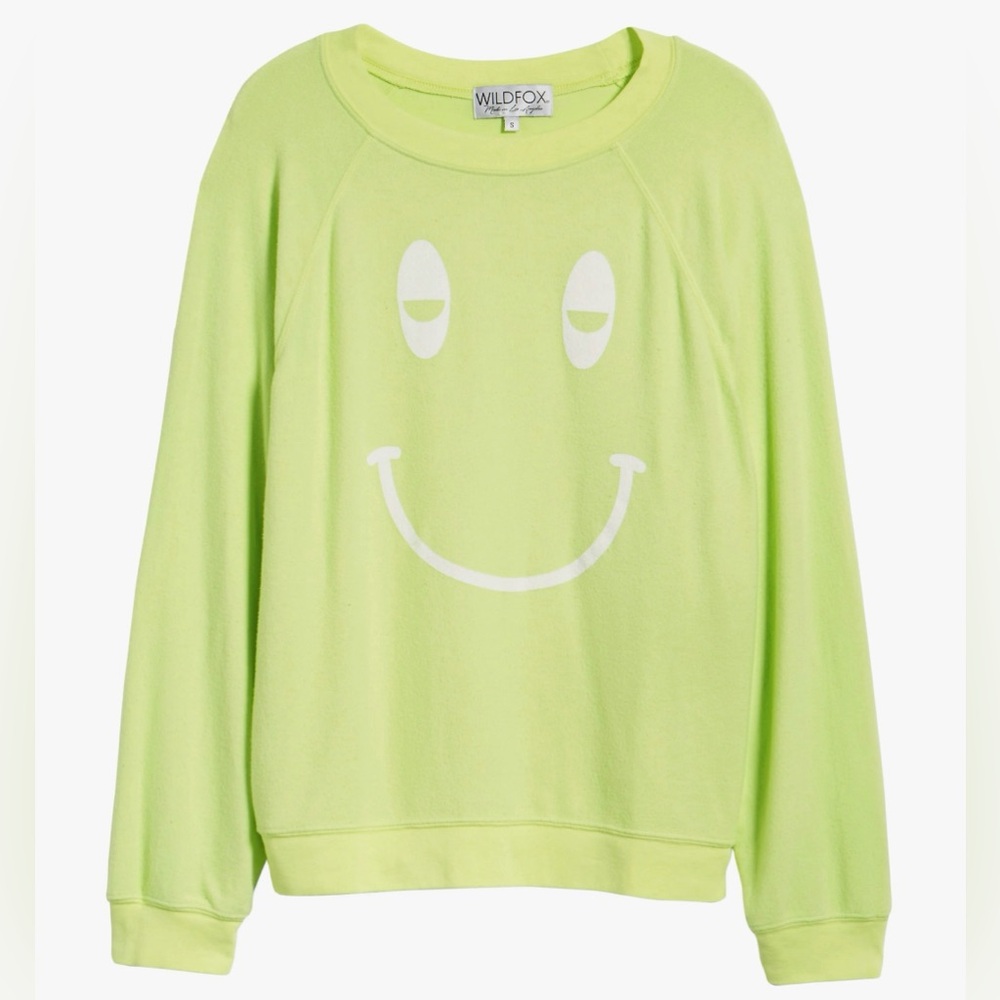 Wildfox Sleepy Smiley Sommers Sweatshirt Yellow Glow XS